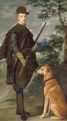 Portret van Kardinaal Infante Ferdinand (1609-41) van Oostenrijk met geweer en hond